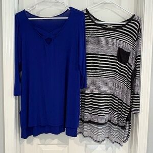 Anne Klein & Kim & Cami 3/4 Sleeve Striped & Blue Tunic Shirt Sz 1X/XL Bundle